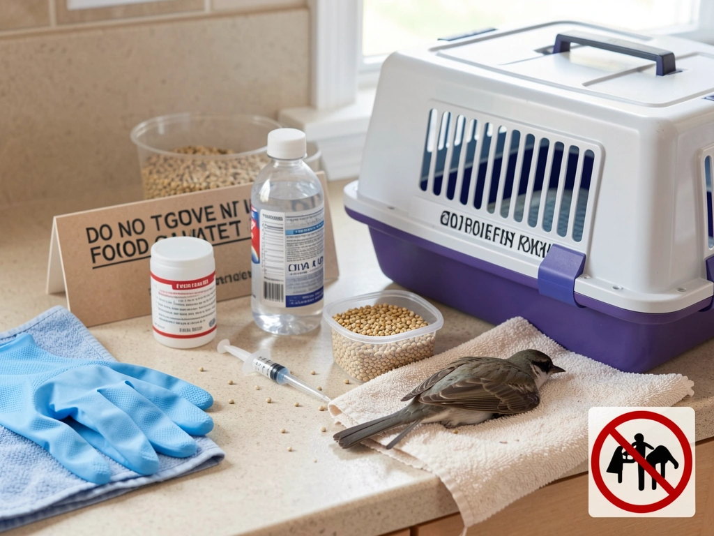 Food and water items kept away while a bird stays contained in a dark box.
