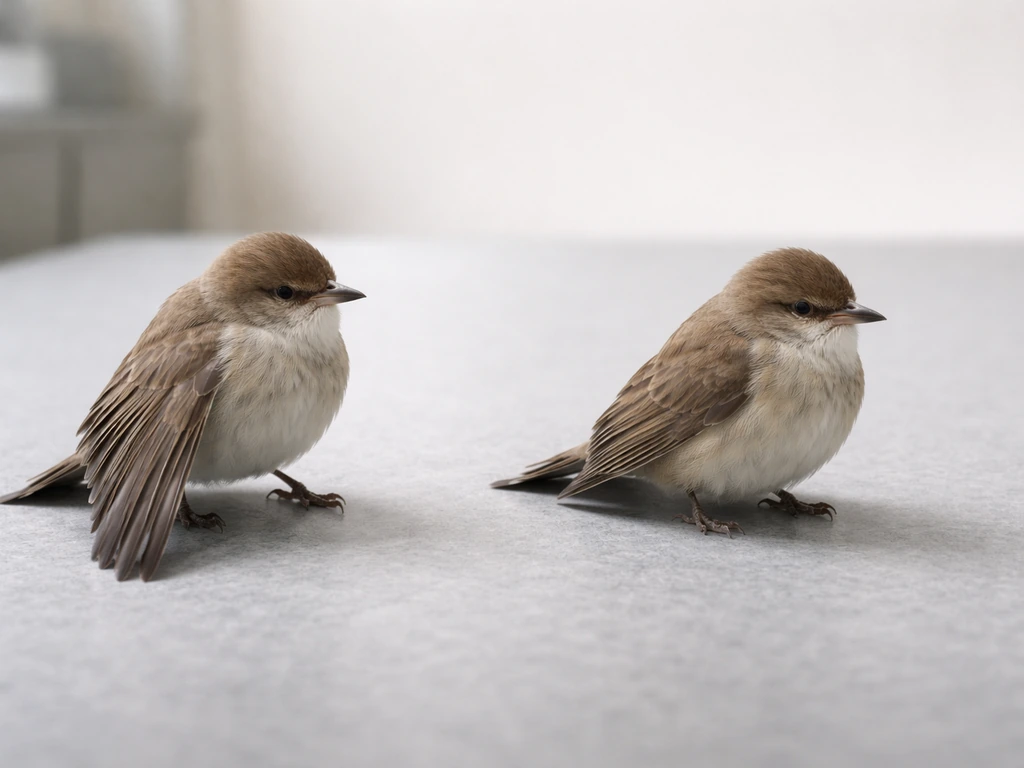 Two small birds shown from the side: one wing drooping like a fracture, the other wing held closer.